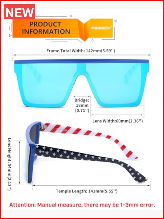 Oversized Flat Top Square Trendy Visor Sunglasses UV400 main image 4